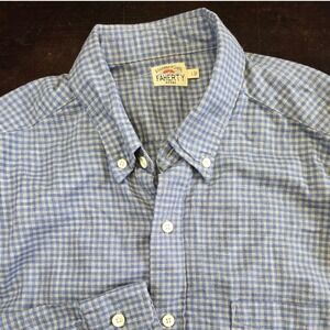 Faherty Brand Mens Blue Gingham Check 100% Cotton Button Down Shirt Large L